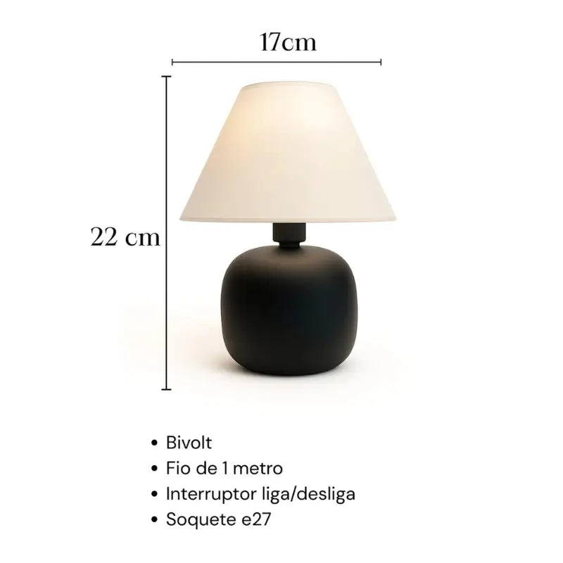Abajur de Mesa Para Quarto em Cerâmica Bivolt