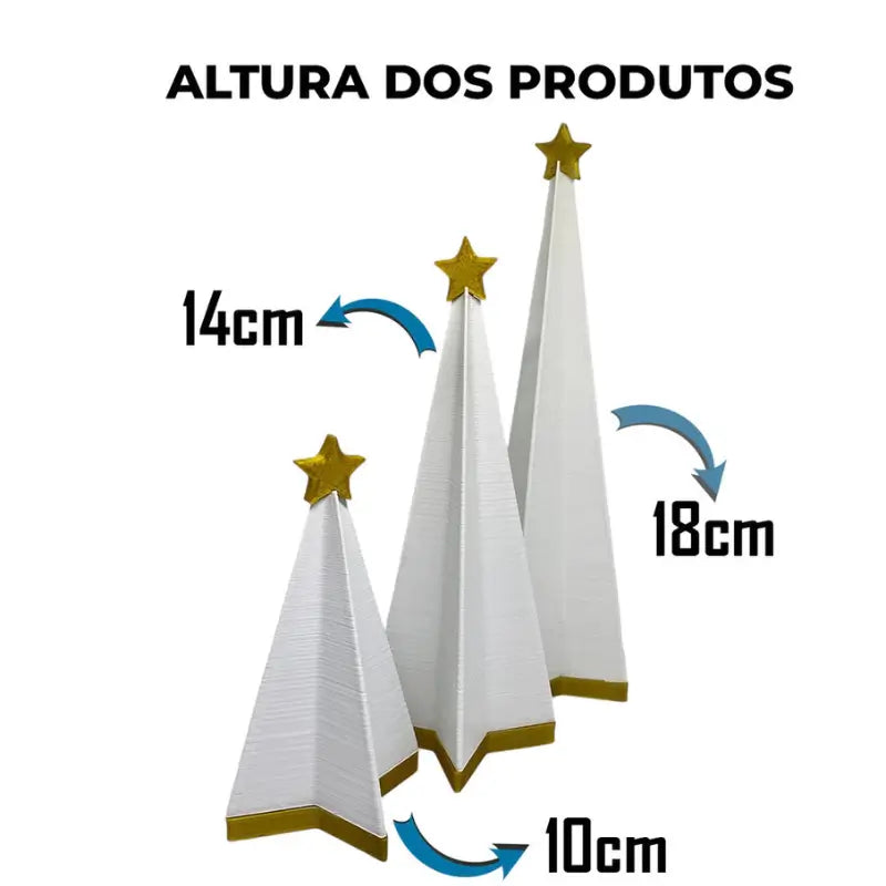 Enfeite de Natal Kit 3 Árvores com Estrelas Douradas