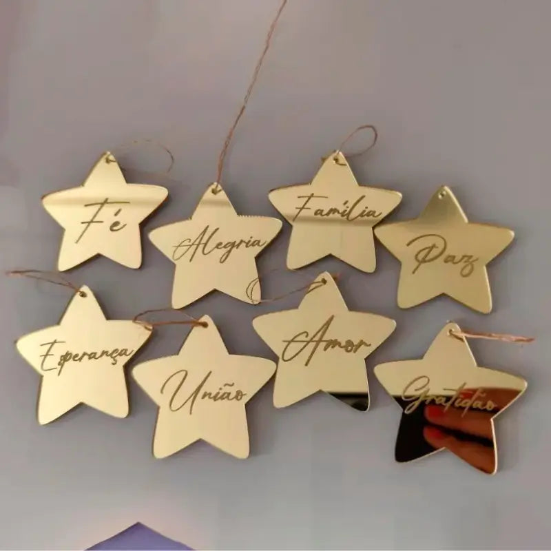 Decoração de Natal 8 peças Estrelas Espelhadas com Palavras