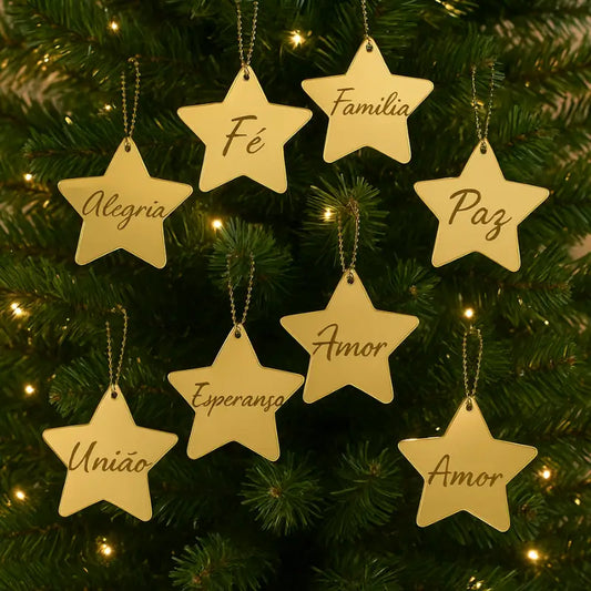 Decoração de Natal 8 peças Estrelas Espelhadas com Palavras