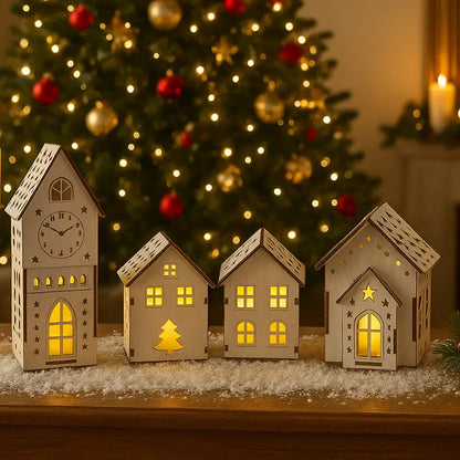 Decoração de Natal Vila de casas 4 peças com Luz