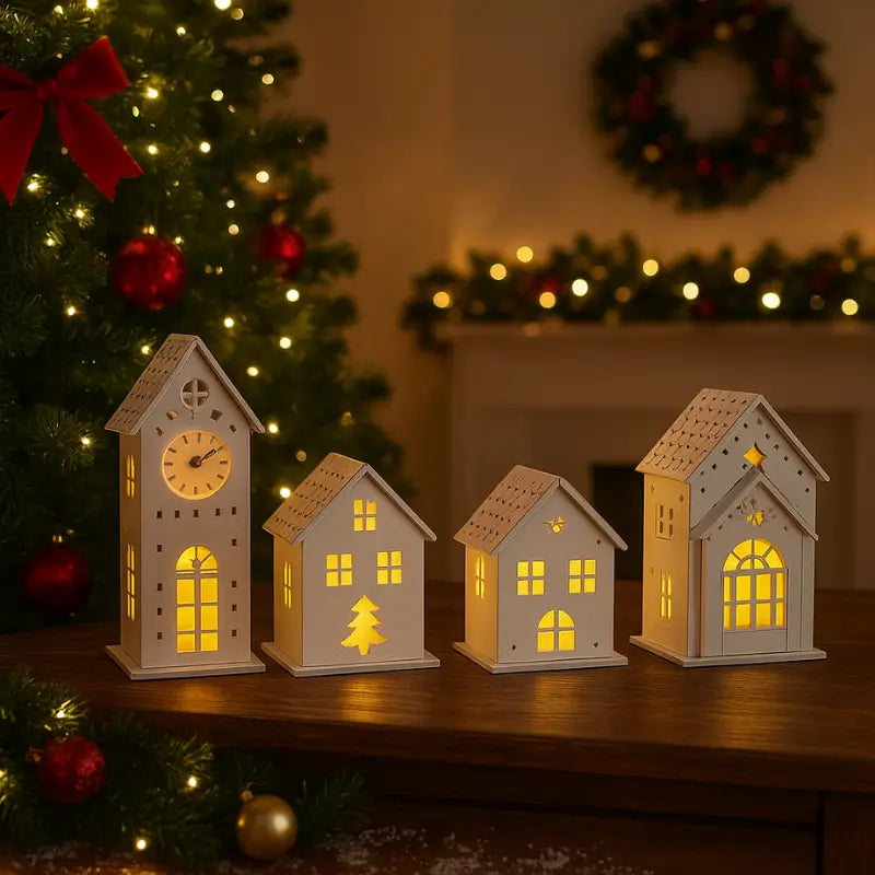 Decoração de Natal Vila de casas 4 peças com Luz