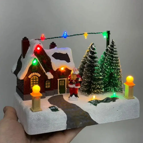 Decoração de Natal Vila do Papai Noel Musical com Luz