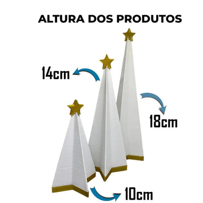Enfeite de Natal Kit 3 Árvores com Estrelas Douradas