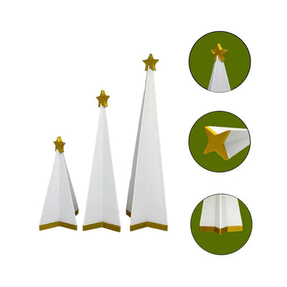 Enfeite de Natal Kit 3 Árvores com Estrelas Douradas