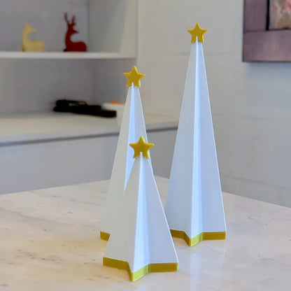 Enfeite de Natal Kit 3 Árvores com Estrelas Douradas