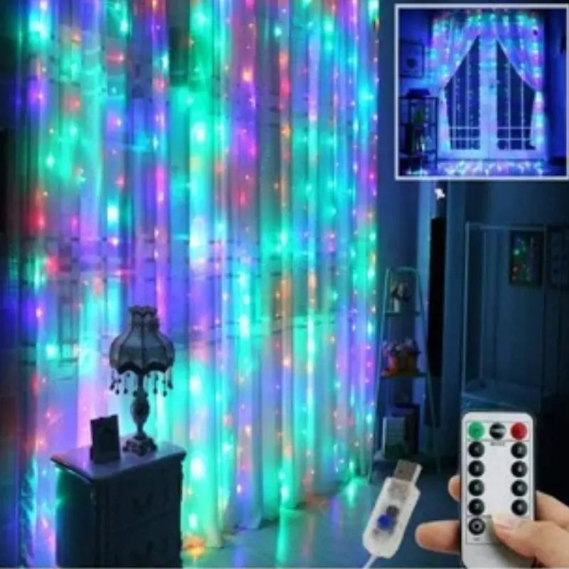 Pisca Pisca Cortina LED com Controle Remoto e 8 Modos de Luz