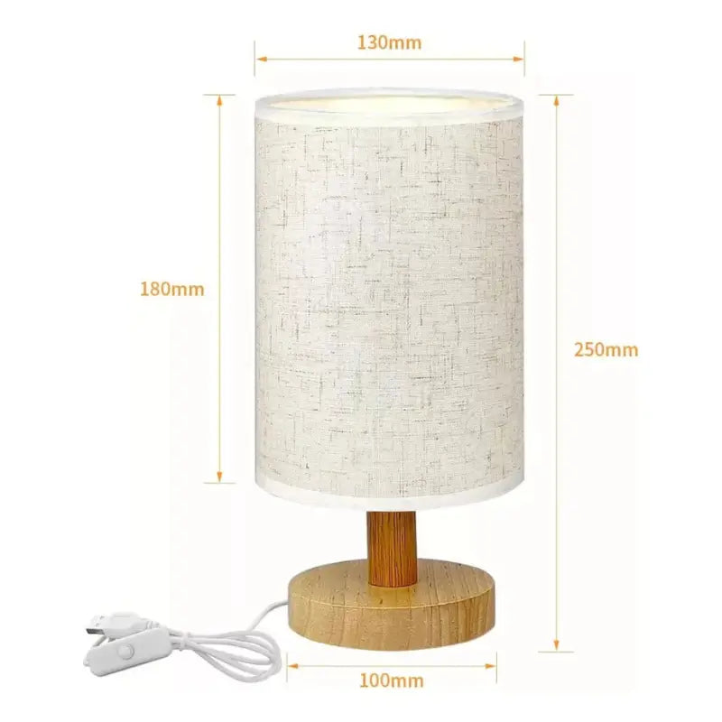 Luminária de Mesa para Quarto em Linho e Madeira