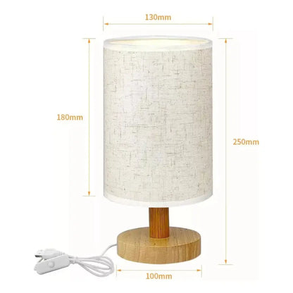 Luminária de Mesa para Quarto em Linho e Madeira