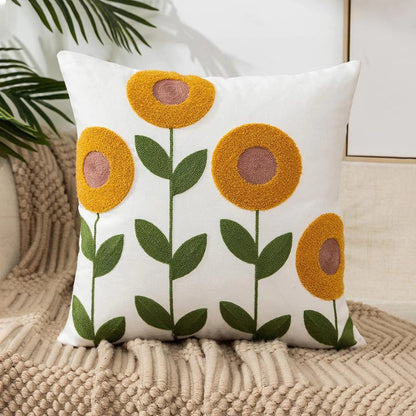 4 Capas de Almofada Girassol com Bordado em Alto-Relevo