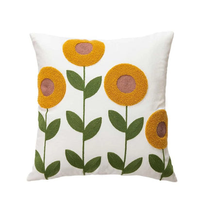 4 Capas de Almofada Girassol com Bordado em Alto-Relevo