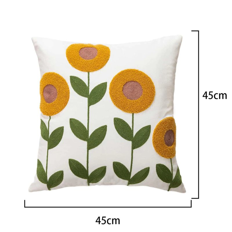 4 Capas de Almofada Girassol com Bordado em Alto-Relevo