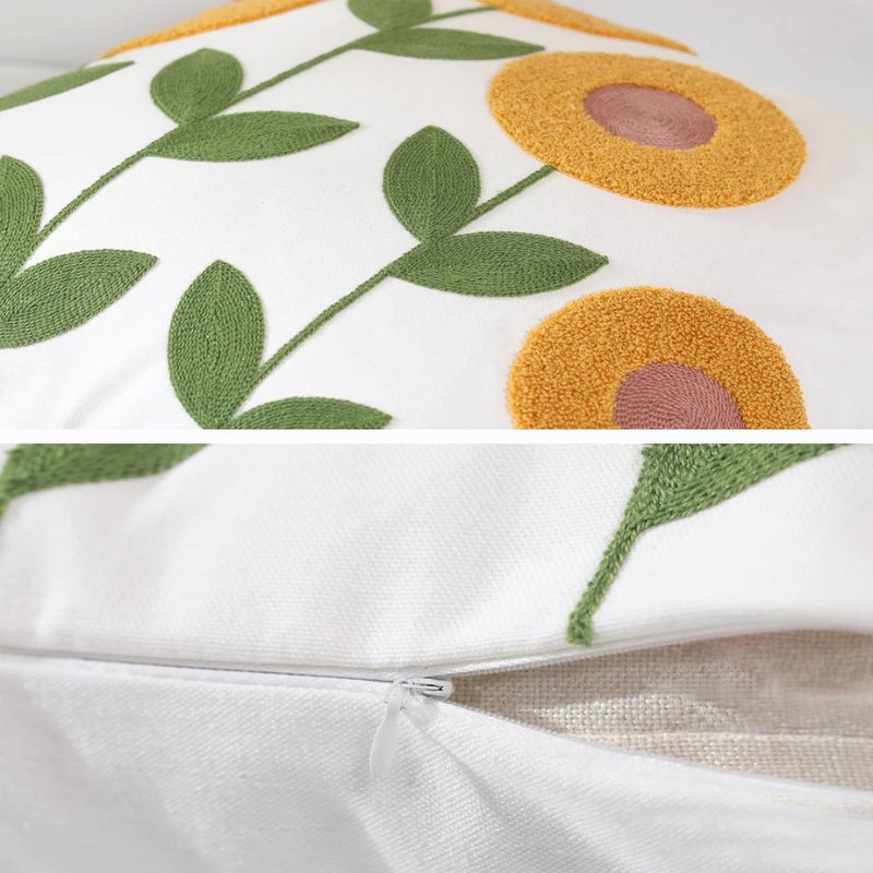 4 Capas de Almofada Girassol com Bordado em Alto-Relevo