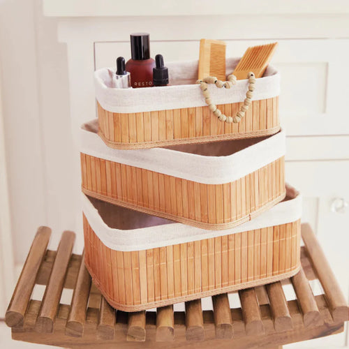 Cesto organizador multiuso e decorativo em Bambu - 3 peças