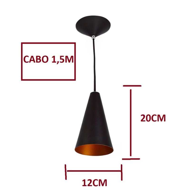 Luminária de Teto Pendente 2 unidades Cone em Alumínio