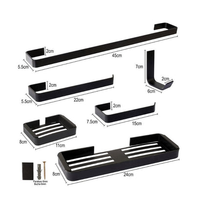 Kit Acessórios Para Banheiro Preto 6 Peças Aço Inox