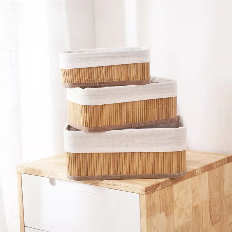 Cesto organizador multiuso e decorativo em Bambu - 3 peças