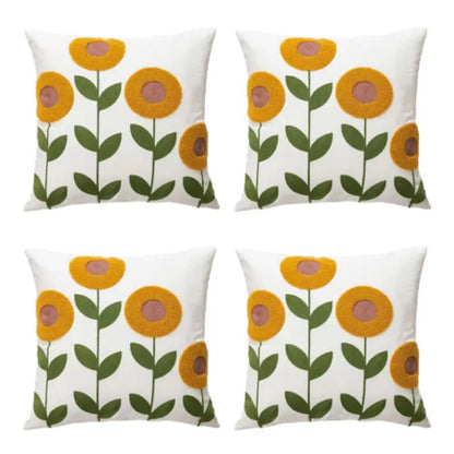 4 Capas de Almofada Girassol com Bordado em Alto-Relevo