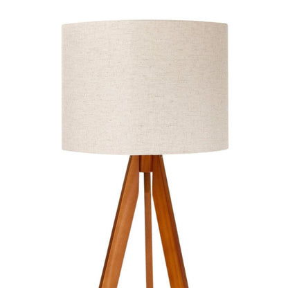 Luminária de Chão com Tripé em Madeira e Linho