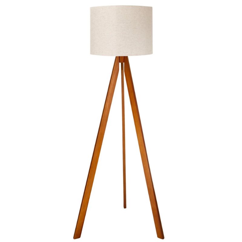 Luminária de Chão com Tripé em Madeira e Linho