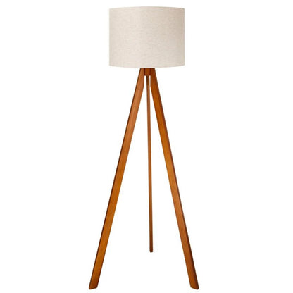 Luminária de Chão com Tripé em Madeira e Linho