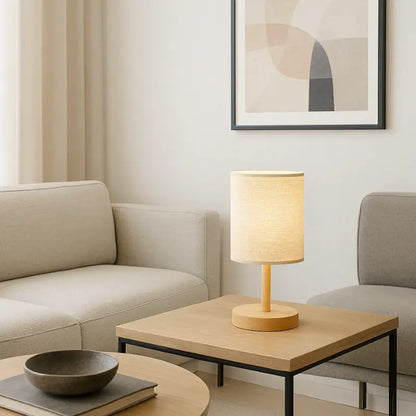 Luminária de Mesa para Quarto em Linho e Madeira