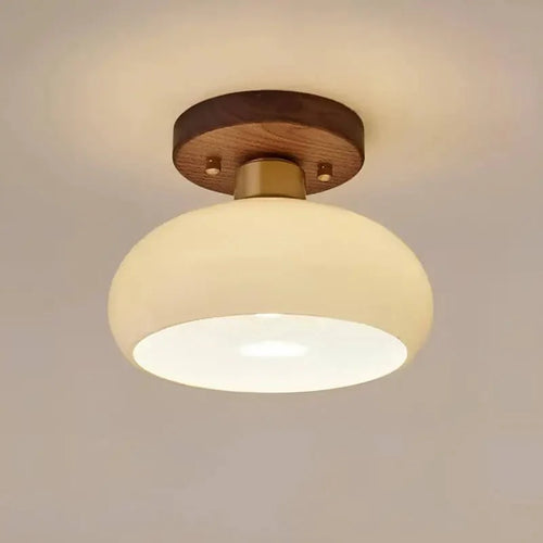 Luminária de Teto Sofisticada Vidro e Madeira