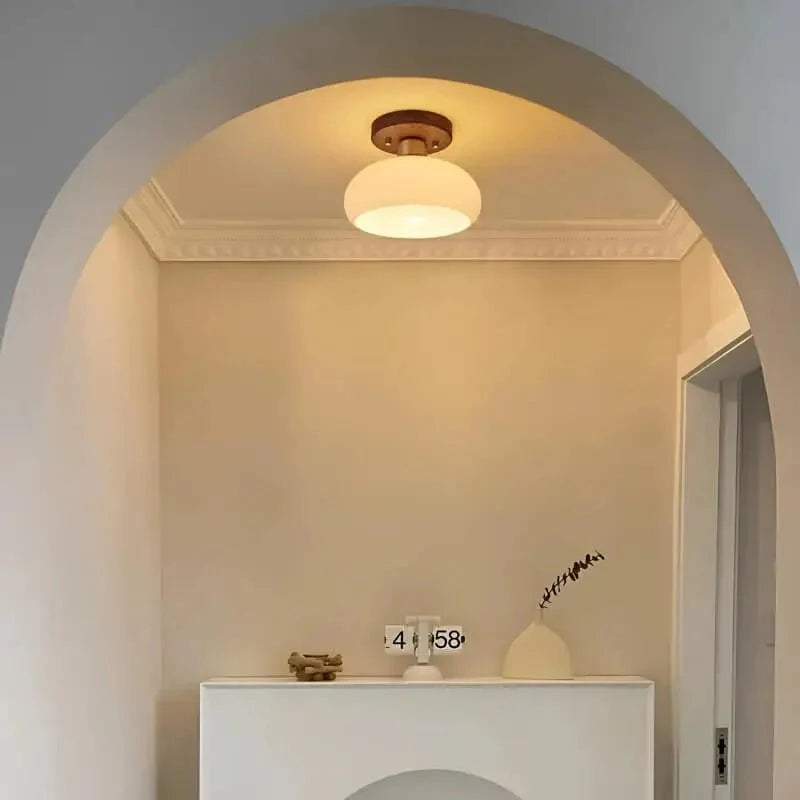 Luminária de Teto Sofisticada Vidro e Madeira