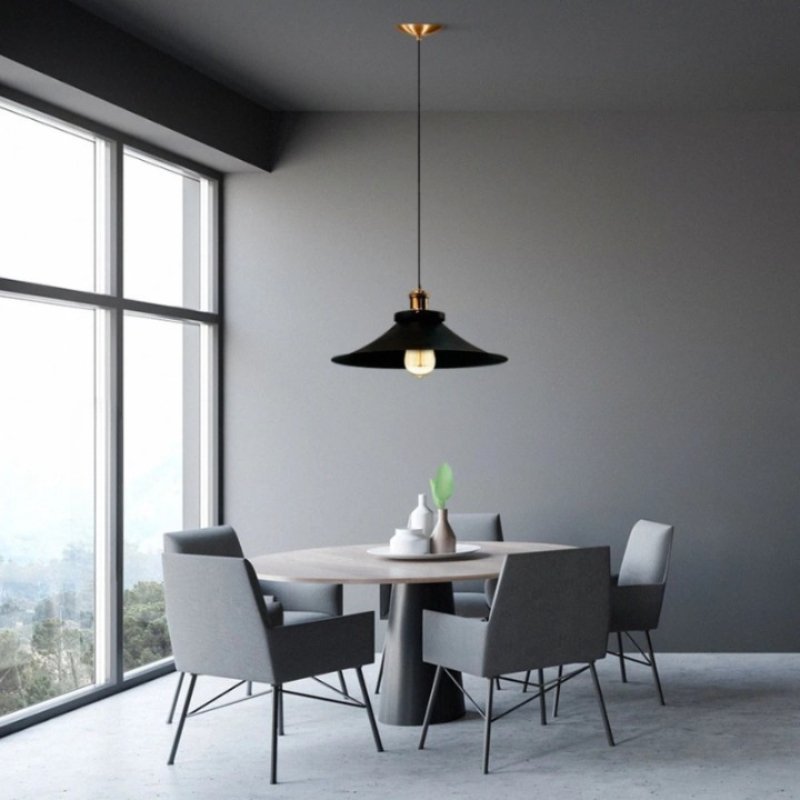 Luminária de Teto Pendente Preta Estilo Industrial