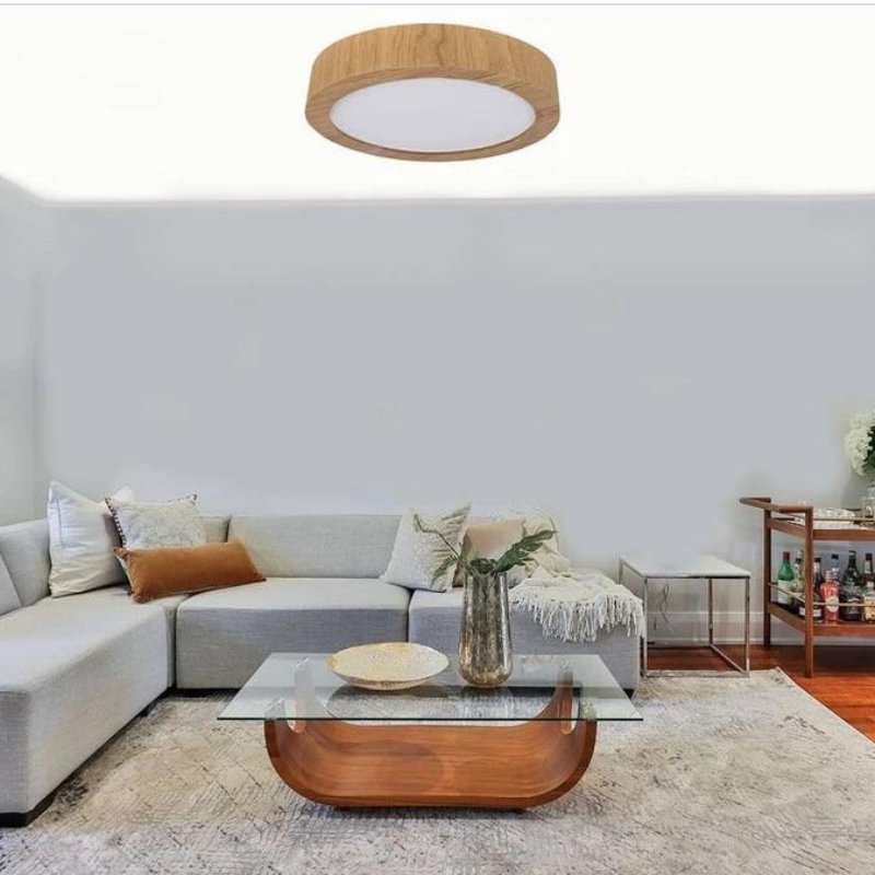 Luminária de Teto Redonda em Madeira 12W Bivolt