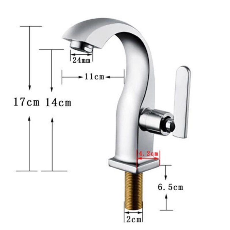 Torneira de Metal Brilhante para Banheiro com Saída de Água Fria